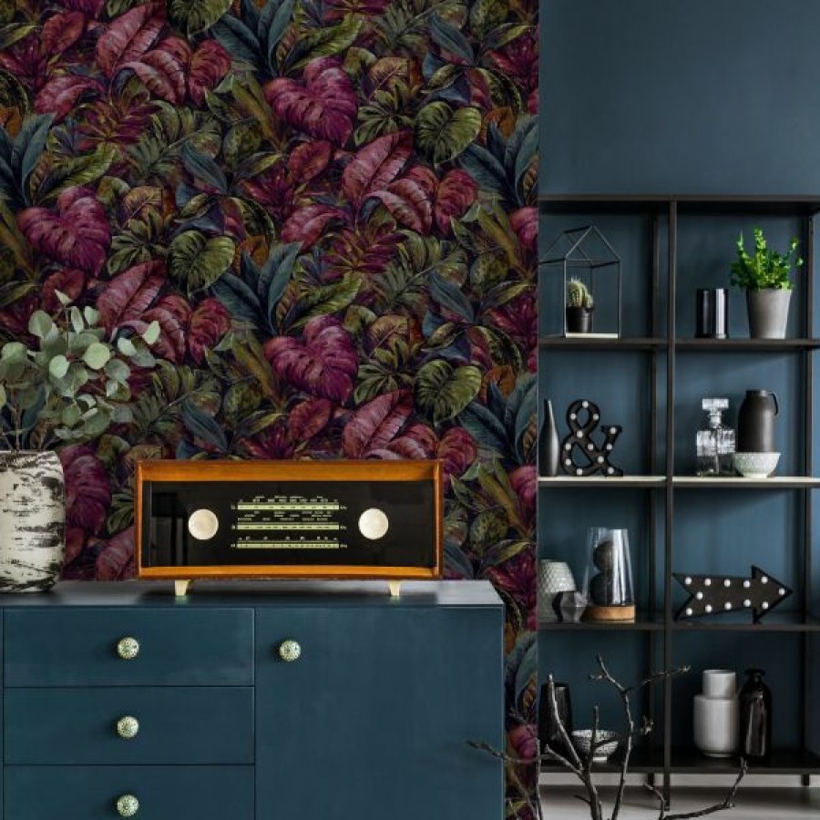 Paste The Wall | * Fashionable Anori Tropical Leaf Wallpaper Plum Holden 91112