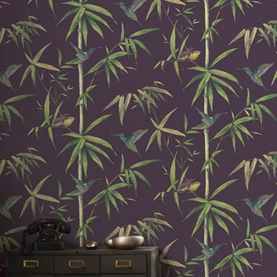 Other | * Top Sellers Global Fusion Humming Birds Wallpaper Aubergine Galerie G56410