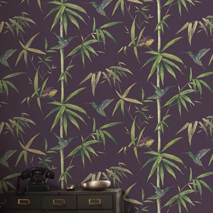 Other | * Top Sellers Global Fusion Humming Birds Wallpaper Aubergine Galerie G56410