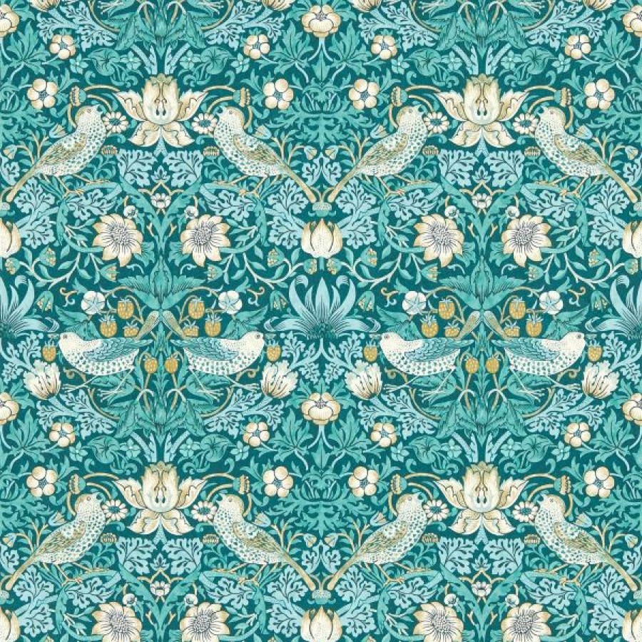 Arts | * Sale Online William Morris Strawberry Thief Wallpaper Teal W0171/06