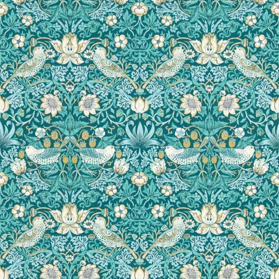 Arts | * Sale Online William Morris Strawberry Thief Wallpaper Teal W0171/06