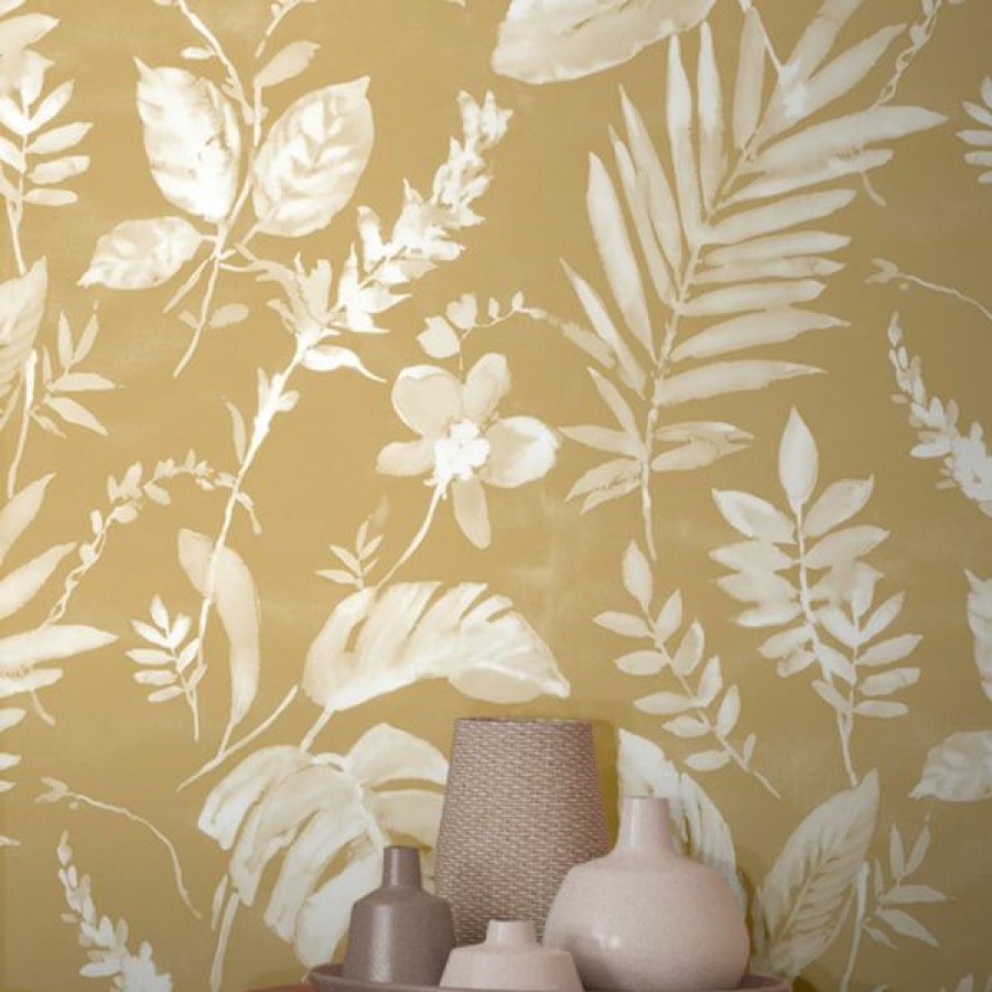 Tropical & Jungle | * Good Quality Eden Wallpaper Collection Tane Leaf Mustard Muriva L98902