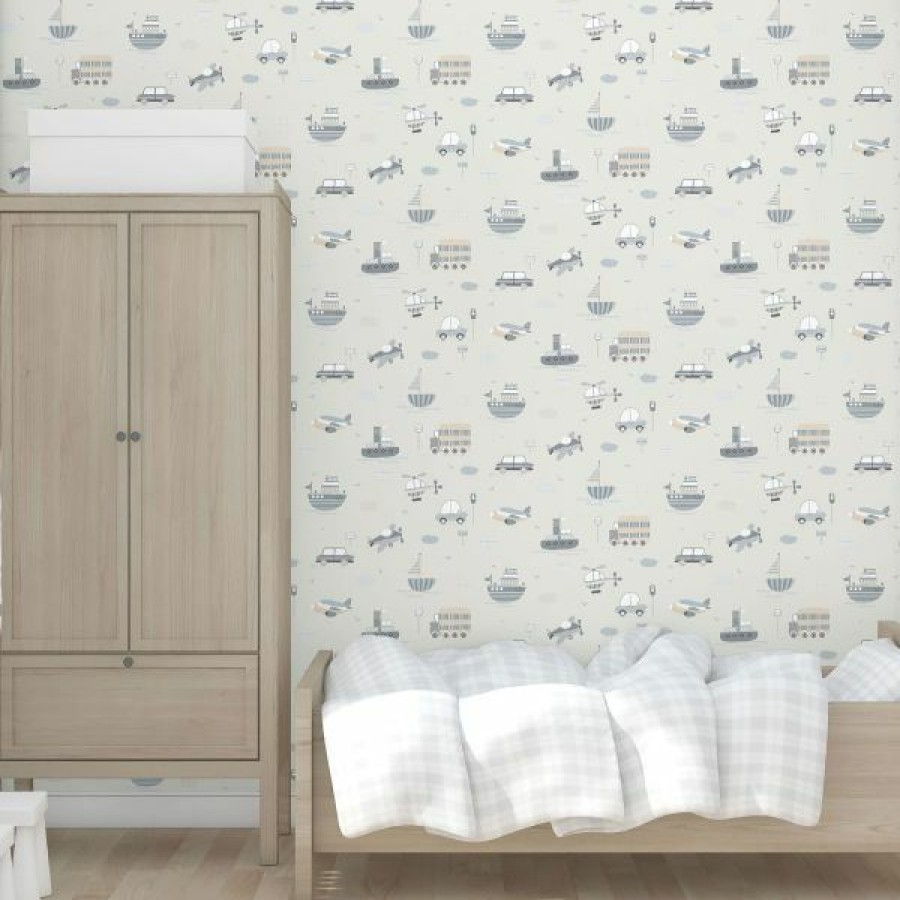 Bedroom | * Lower Price Tiny Tots 2 Transportation Wallpaper Greige Tan Galerie G78417