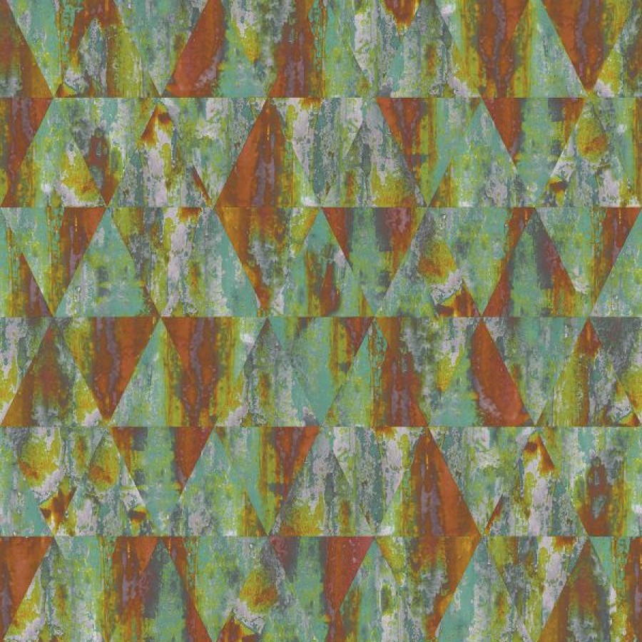 Geometric & Motif | * Lower Price Grunge Collection Rusty Triangles Wallpaper Verdigris Galerie G45336