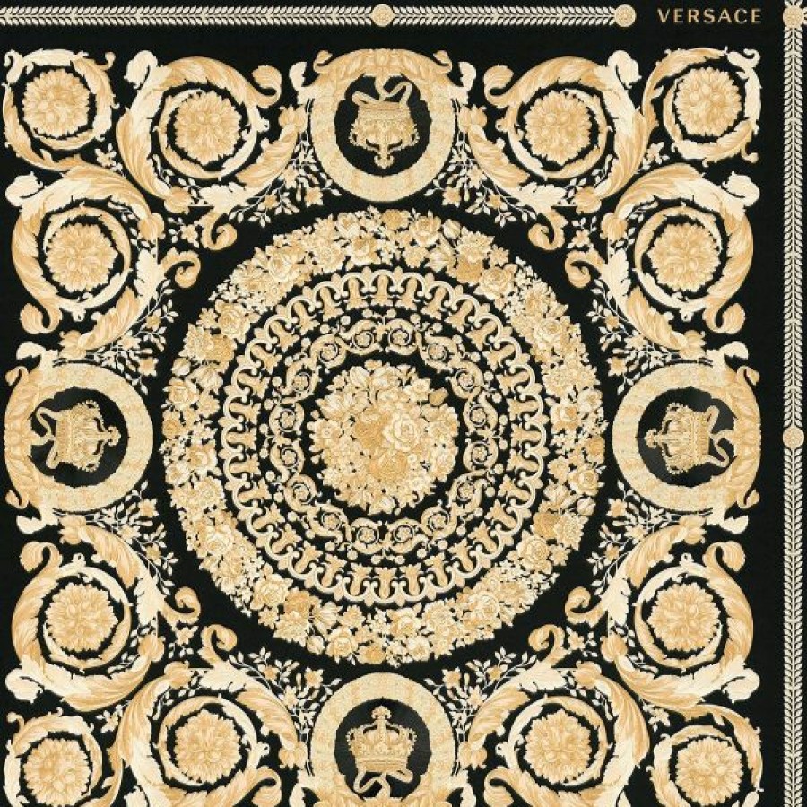 Kitchen | * Discounts Versace Heritage Tile Panel Wallpaper Black And Gold 37055-3 10M (32.8 Feet) X 70Cm (27.6 Inches)