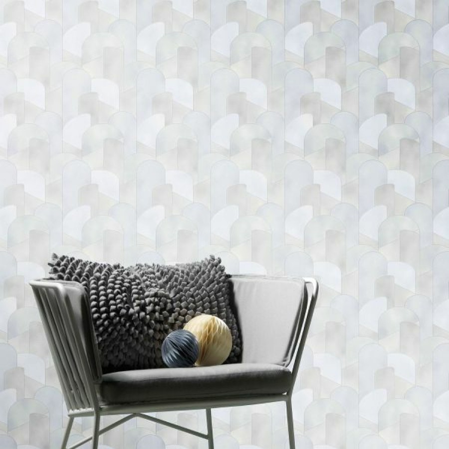 Bathroom | * Outlet Elle Decoration 3D Geometric Graphic Wallpaper Light Gray Silver 1015531