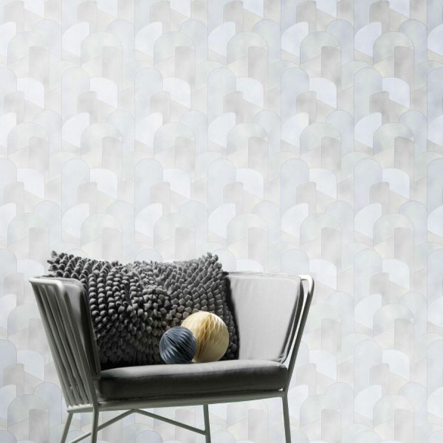 Bathroom | * Outlet Elle Decoration 3D Geometric Graphic Wallpaper Light Gray Silver 1015531