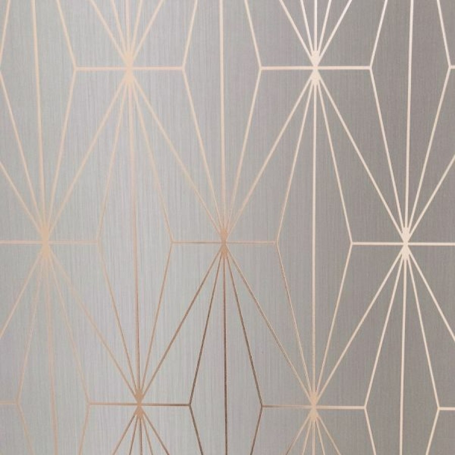 Geometric & Motif | * New Kayla Metallic Geometric Wallpaper Gray / Rose Gold Muriva 703013