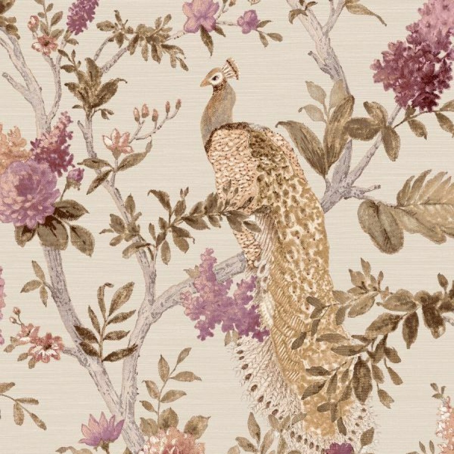 Bathroom | * New Cottage Chic Pavone Platino Peacock Wallpaper Galerie Pink 25754