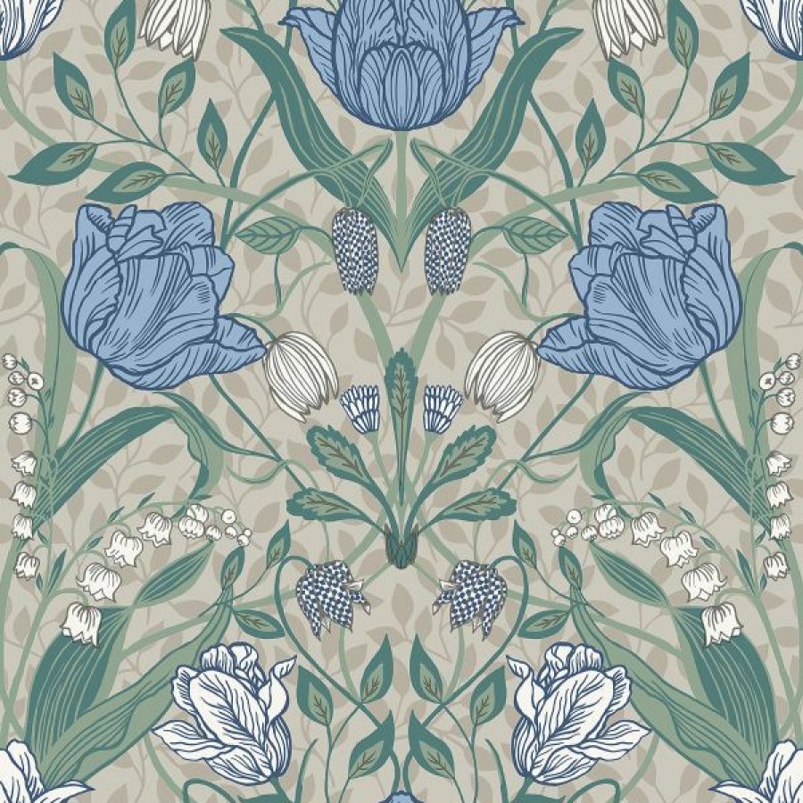 Luxury Wallpaper | * Clearance Apelviken Tulip Wallpaper White Green Blue Galerie 33008