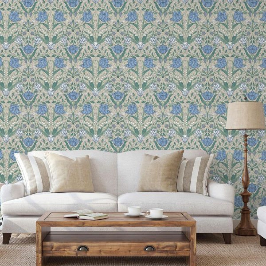 Luxury Wallpaper | * Clearance Apelviken Tulip Wallpaper White Green Blue Galerie 33008