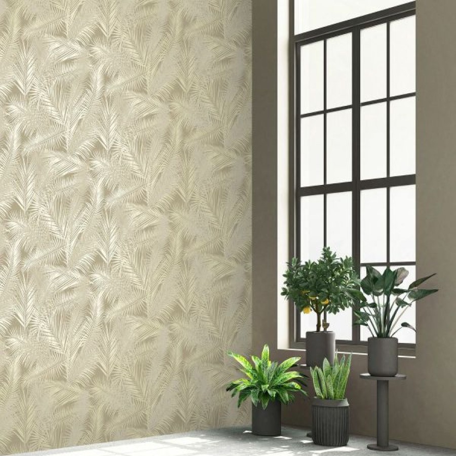 Tropical & Jungle | * Fashionable Eden Wallpaper Collection Ilana Leaf Cream & Pearl Muriva J98207