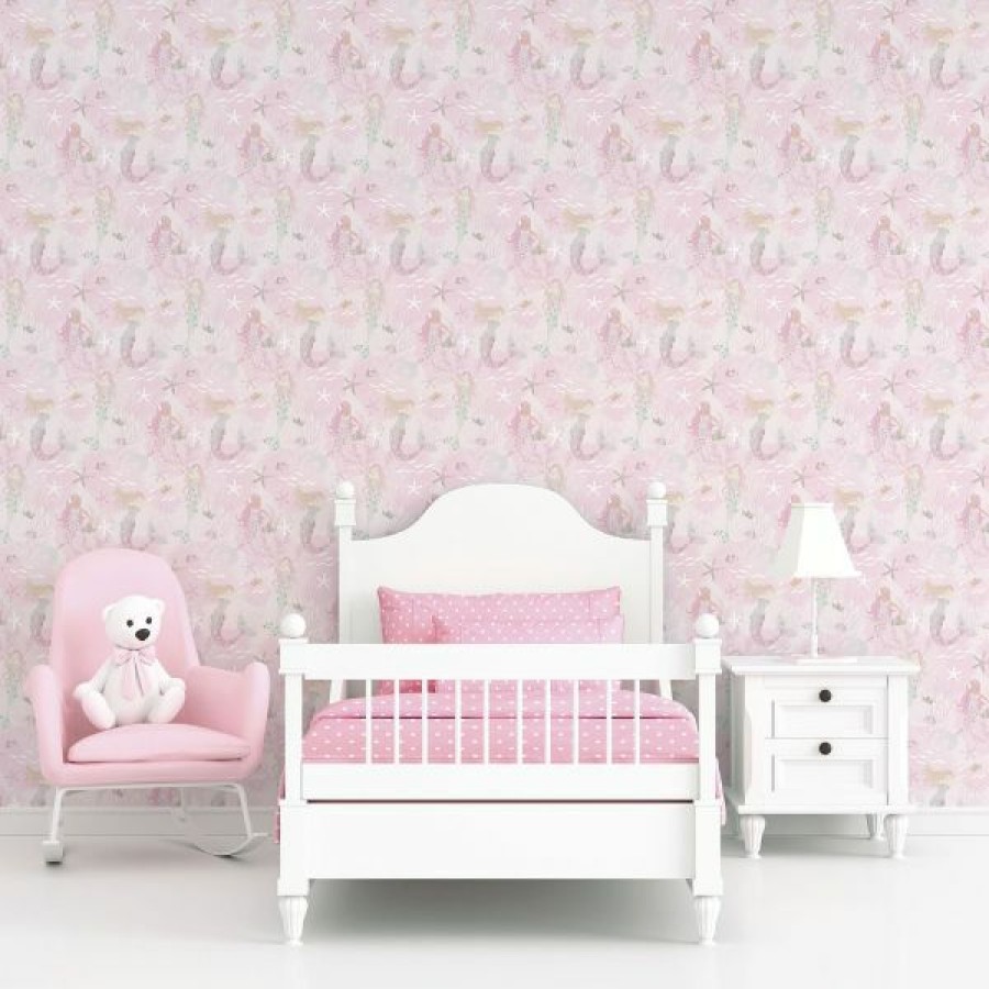 Glitter | * Good Quality Tiny Tots 2 Mermaids Wallpaper Pink Gray Glitter Galerie G78390