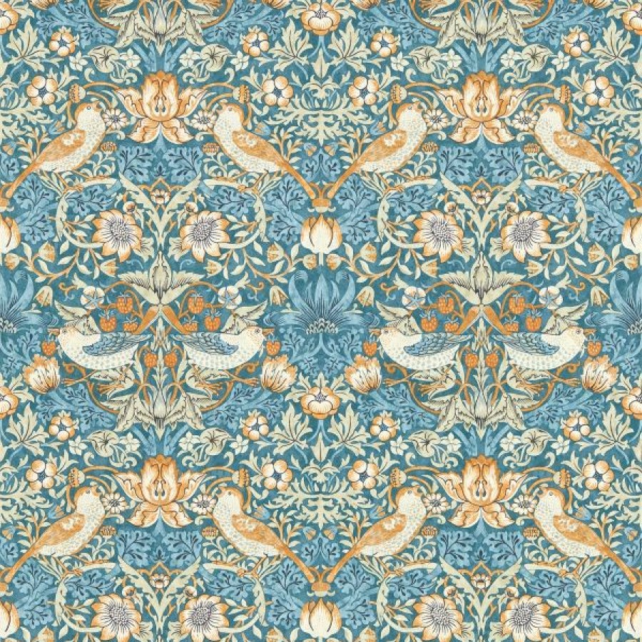 Arts | * Top Sell William Morris Strawberry Thief Wallpaper Denim Blue And Spice W0171/02