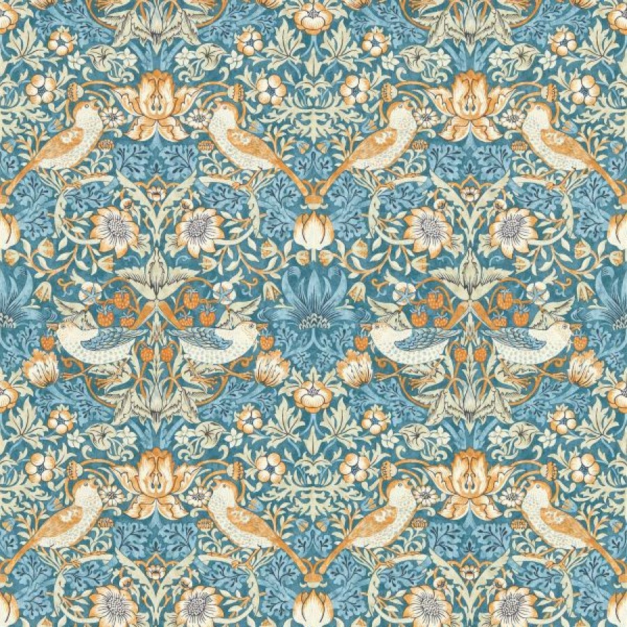 Arts | * Top Sell William Morris Strawberry Thief Wallpaper Denim Blue And Spice W0171/02