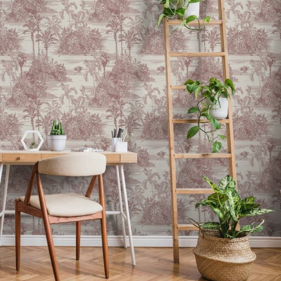 Tropical & Jungle | * Good Quality Eden Wallpaper Collection Tropical Toile Red Muriva M37310