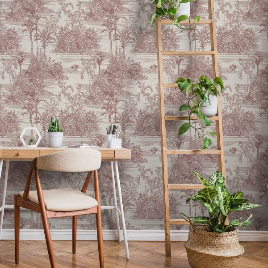 Tropical & Jungle | * Good Quality Eden Wallpaper Collection Tropical Toile Red Muriva M37310