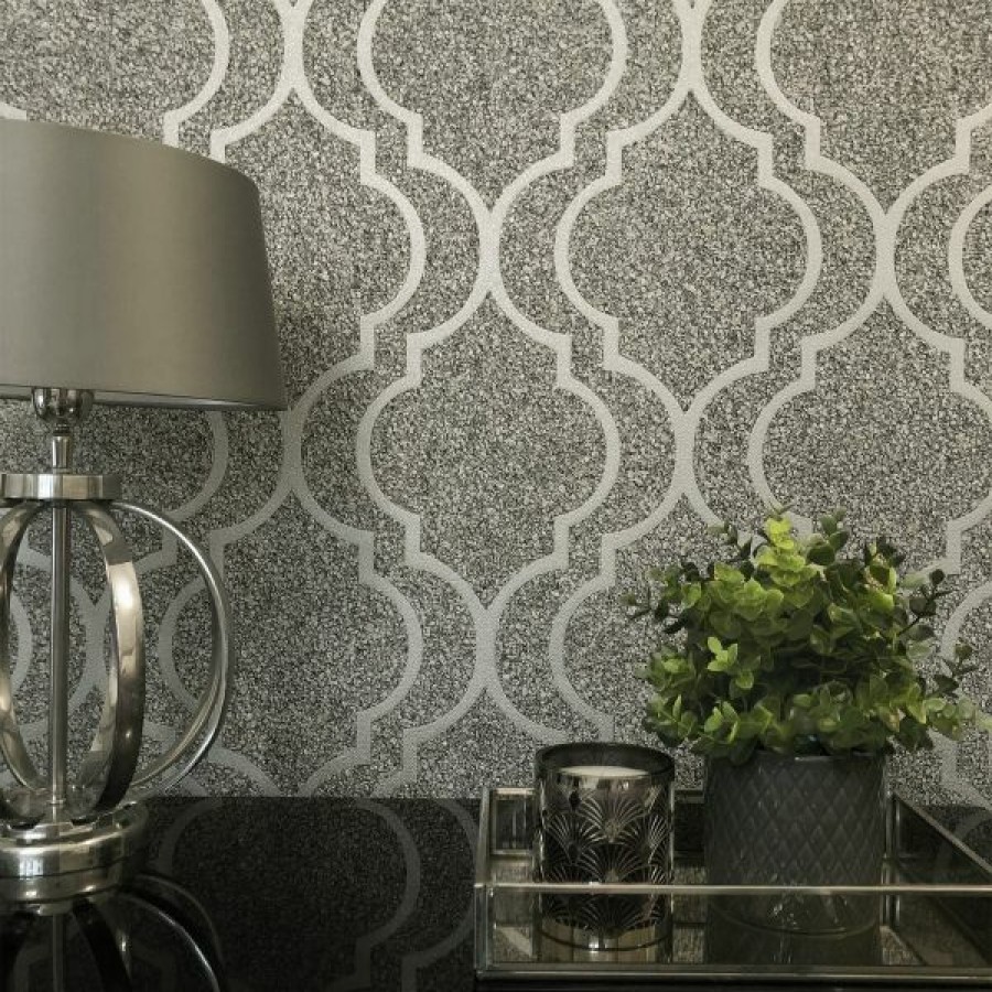 Bricks & Stone | * New Massima Trellis Texture Wallpaper Silver Belgravia 350