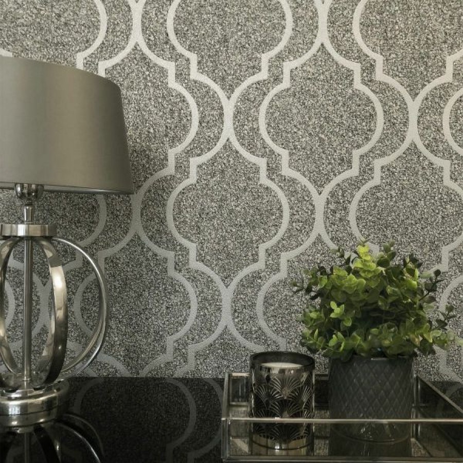 Bricks & Stone | * New Massima Trellis Texture Wallpaper Silver Belgravia 350