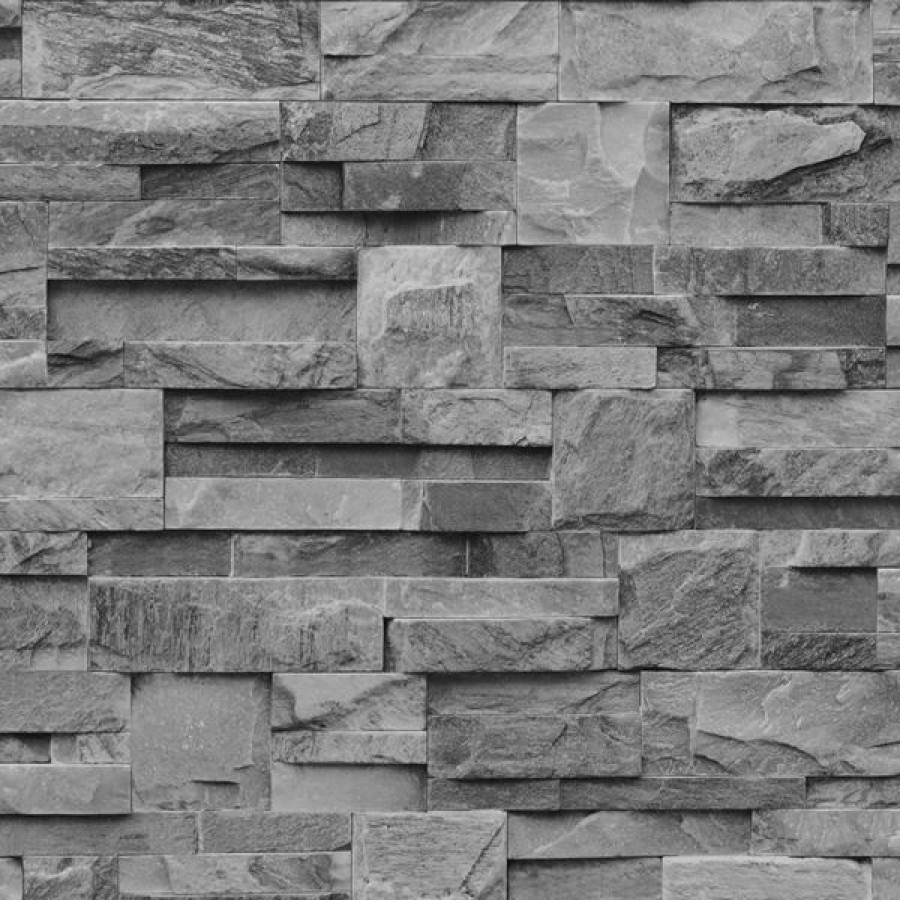 Bricks & Stone | * Good Quality Slate Stone Wallpaper Charcoal Muriva J274-09