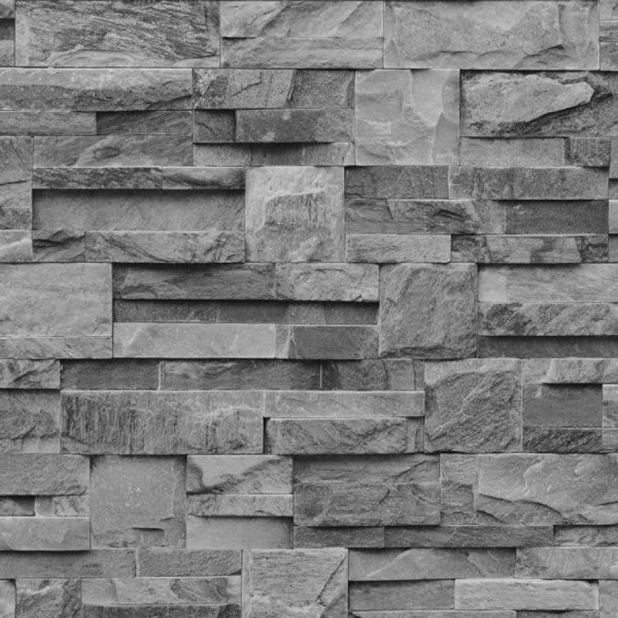 Bricks & Stone | * Good Quality Slate Stone Wallpaper Charcoal Muriva J274-09