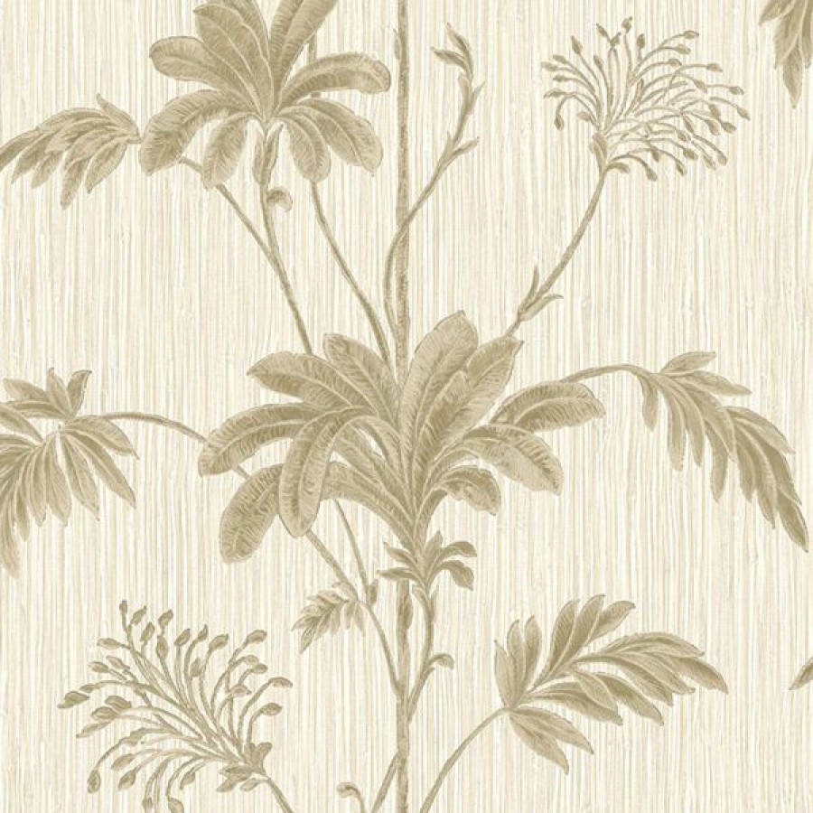 Other | * Fashionable Grasscloth Textured Palm Vinyl Wallpaper Cream / Gold Belgravia 2913