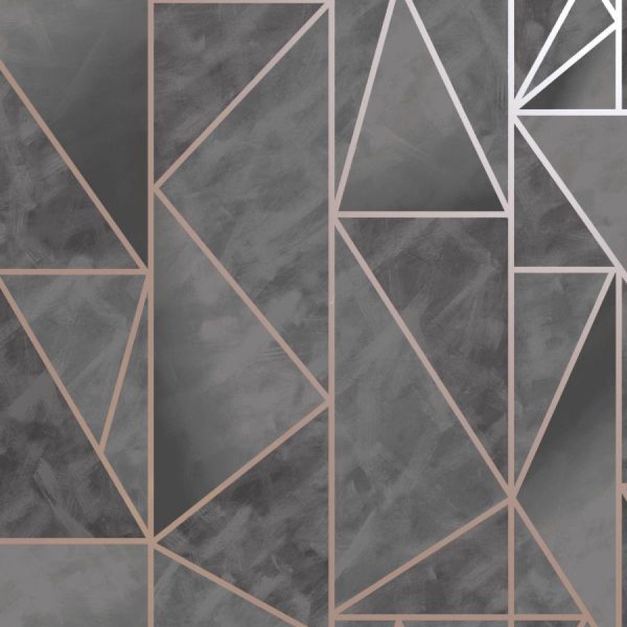 Paste The Wall | * Clearance Charon Geometric Wallpaper Charcoal/Rose Gold Holden 91142