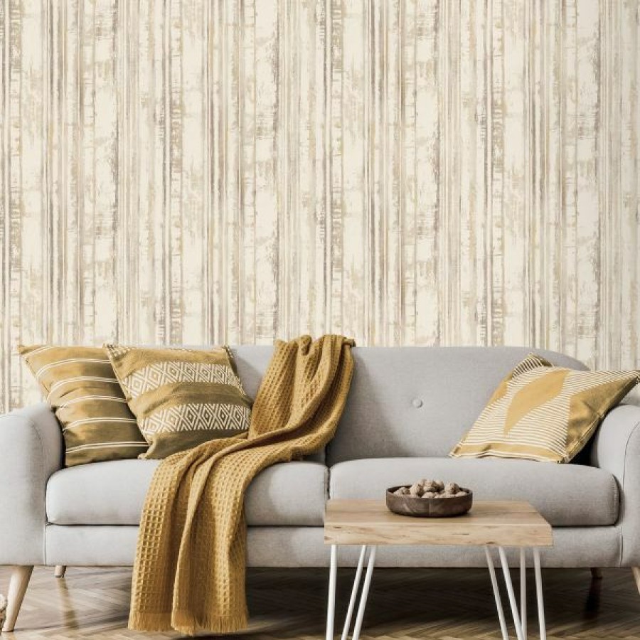 Stripe | * Less Expensive Eden Wallpaper Collection Distressed Stripe Cream Muriva M29607