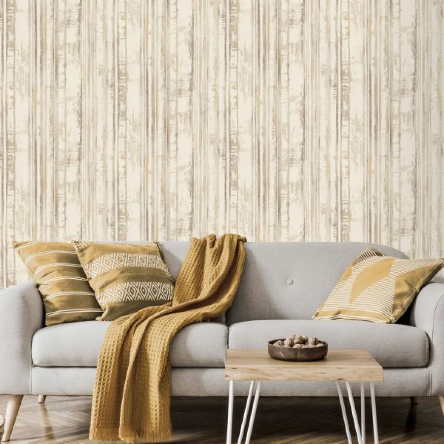 Stripe | * Less Expensive Eden Wallpaper Collection Distressed Stripe Cream Muriva M29607