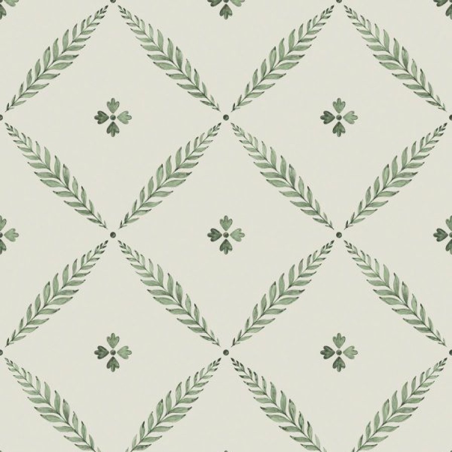 Geometric & Motif | * Quality Guarantee Blomstermala Leaf Trellis Wallpaper Green White Galerie 51024