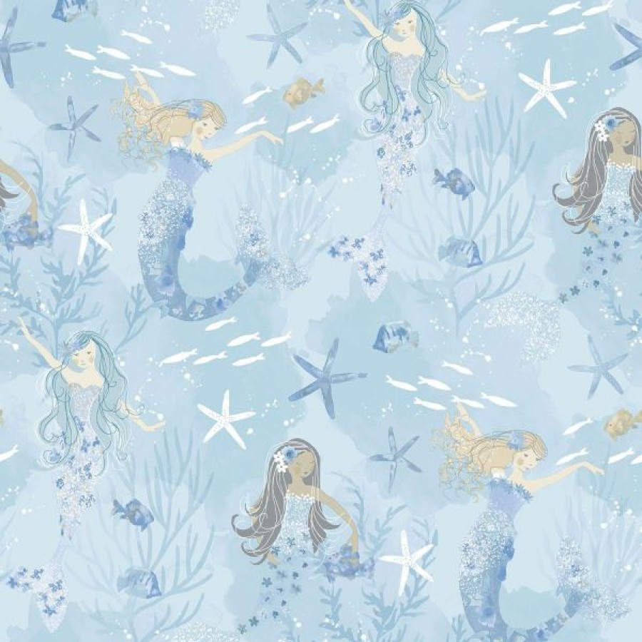 Glitter | * Discounts Tiny Tots 2 Mermaids Wallpaper Blues Purple Glitter Galerie G78388