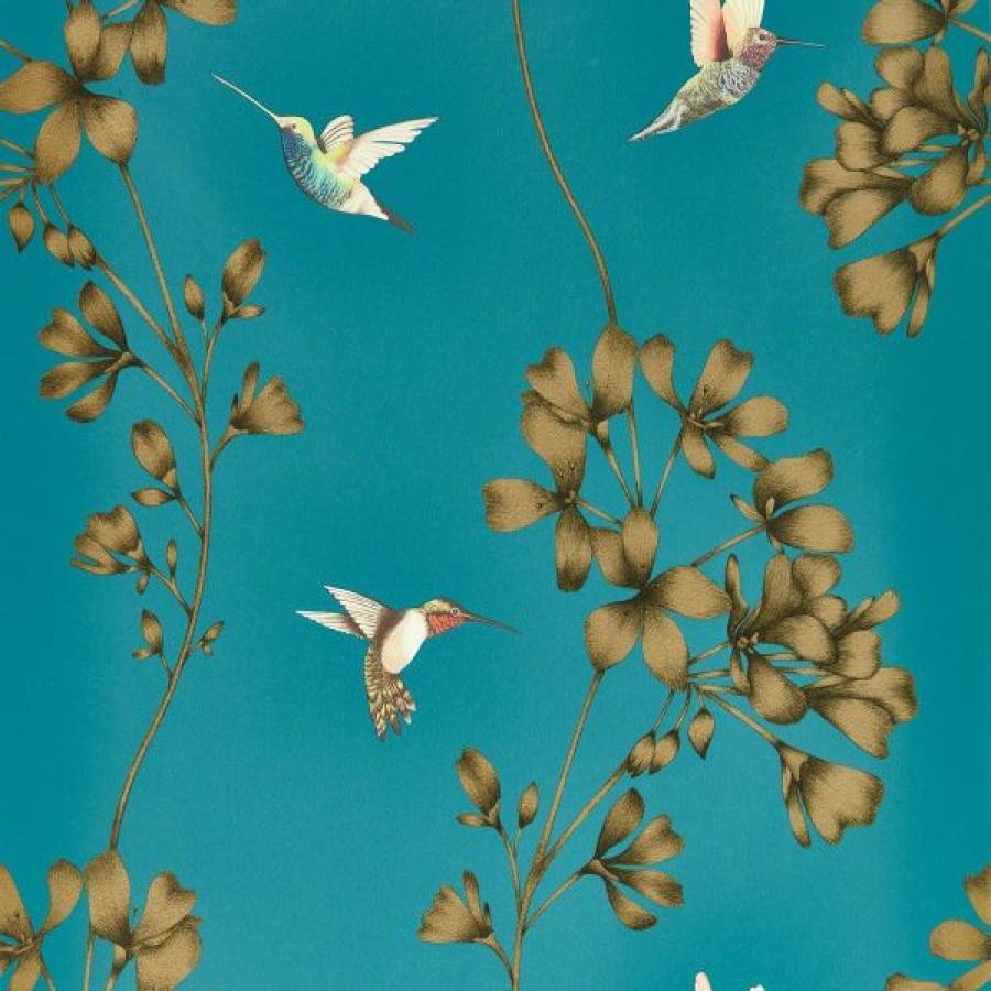 Other | * Good Quality Harlequin Amazilia Hummingbird Wallpaper Teal And Gold Htew112604