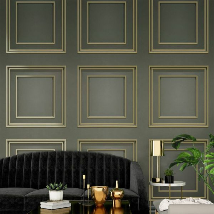 Kitchen | * Discounts Amara Panel Vinyl Wallpaper Charcoal / Gold Belgravia 7386