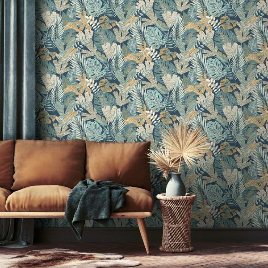 Tropical & Jungle | * Good Quality Eden Wallpaper Collection Khasi Jungle Blue Muriva M36901