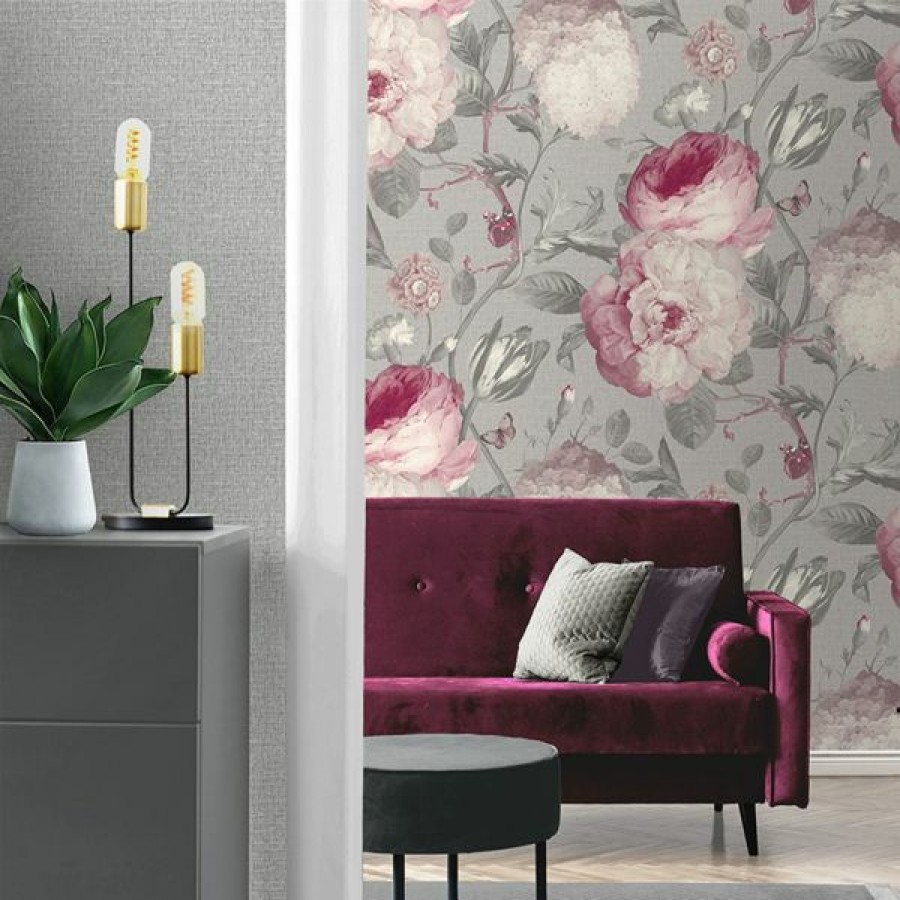 Kitchen | * Online Store Giorgio Floral Vinyl Wallpaper Pink / Grey Belgravia 8113