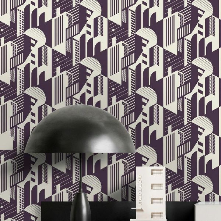 Luxury Wallpaper | * Clearance Sale Bauhaus Wallpaper Winter Plum Mini Moderns Azdpt044Wp