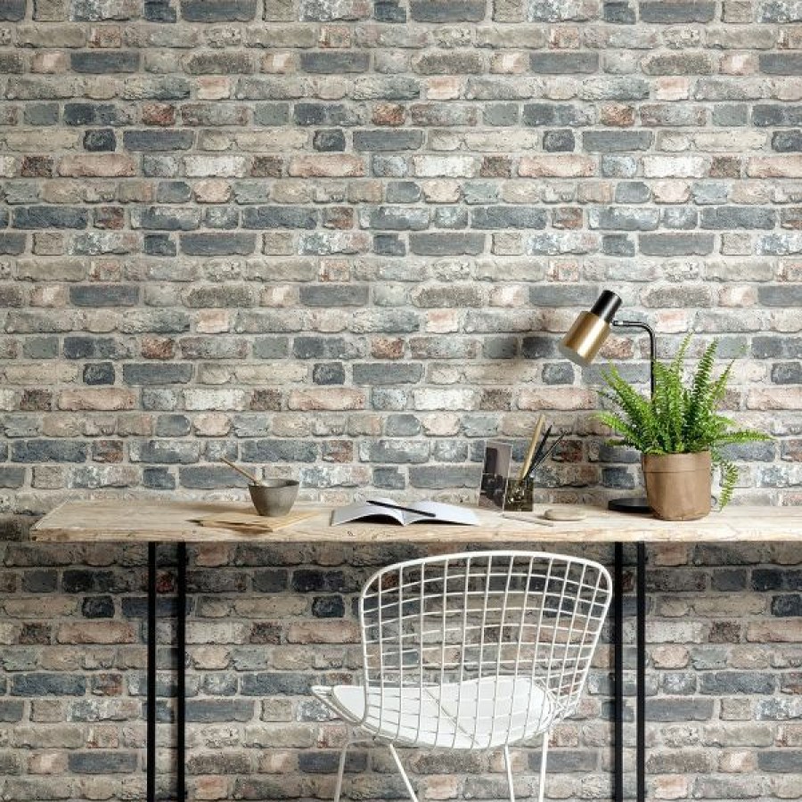 Bricks & Stone | * 100% Guarantee Rustic Brick Wallpaper Charcoal Concrete Effect Grandeco Wl2204