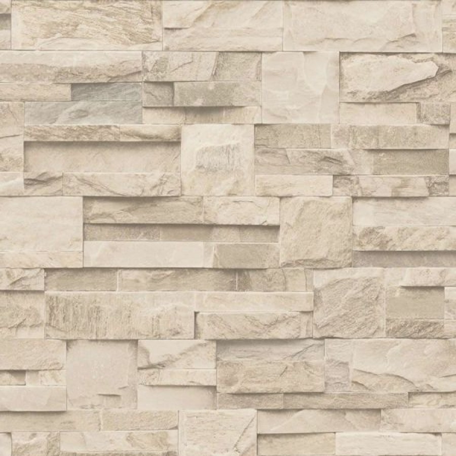 Bricks & Stone | * Popular Slate Stone Wallpaper Beige Muriva J274-07