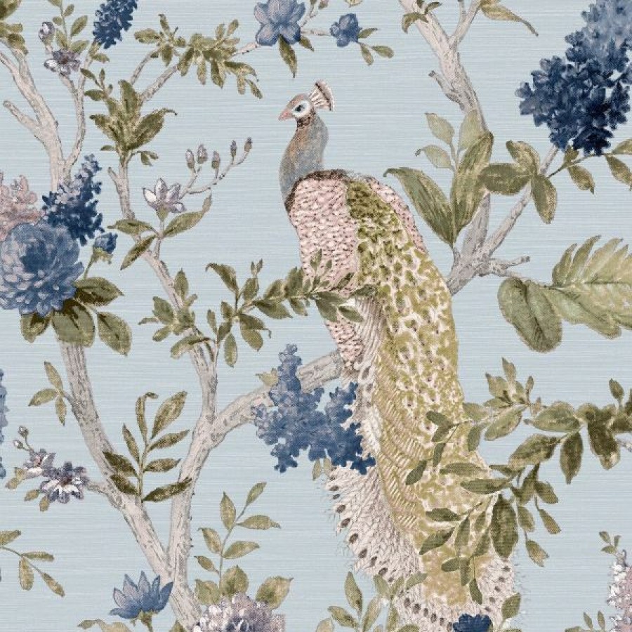 Bathroom | * Fashionable Cottage Chic Pavone Platino Peacock Wallpaper Galerie Blue Gold 25756