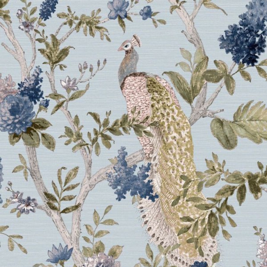 Bathroom | * Fashionable Cottage Chic Pavone Platino Peacock Wallpaper Galerie Blue Gold 25756