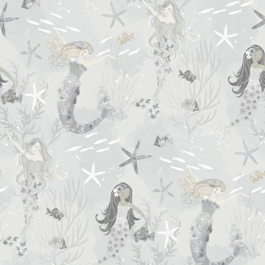 Glitter | * Discounts Tiny Tots 2 Mermaids Wallpaper Gray Silver Glitter Galerie G78389