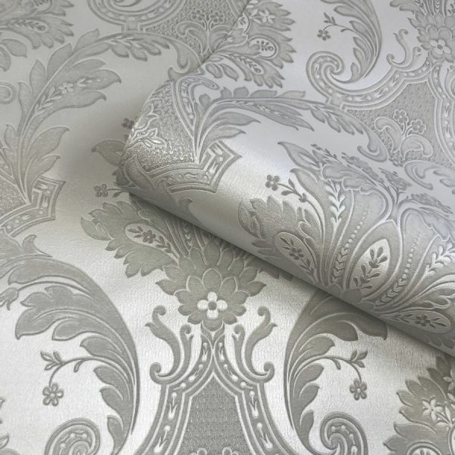 Kitchen | * Fashionable Amara Damask Wallpaper Silver Belgravia 7370