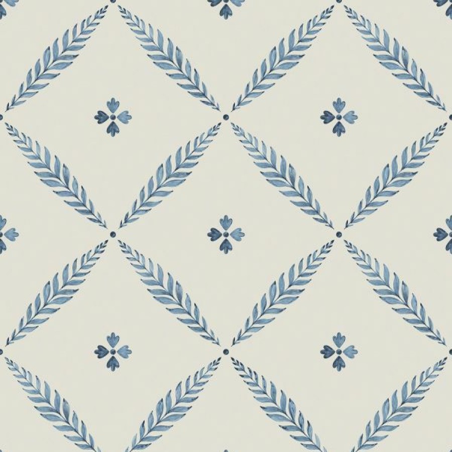 Geometric & Motif | * Top Sellers Blomstermala Leaf Trellis Wallpaper Blue White Galerie 51023