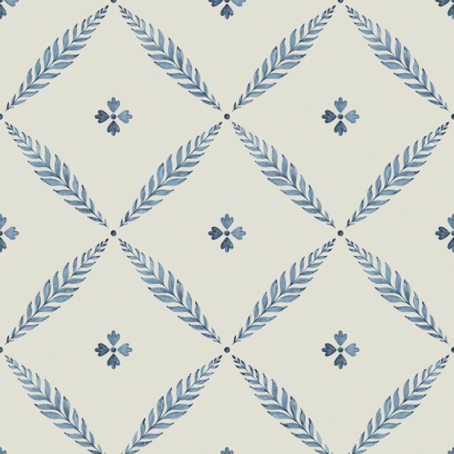 Geometric & Motif | * Top Sellers Blomstermala Leaf Trellis Wallpaper Blue White Galerie 51023